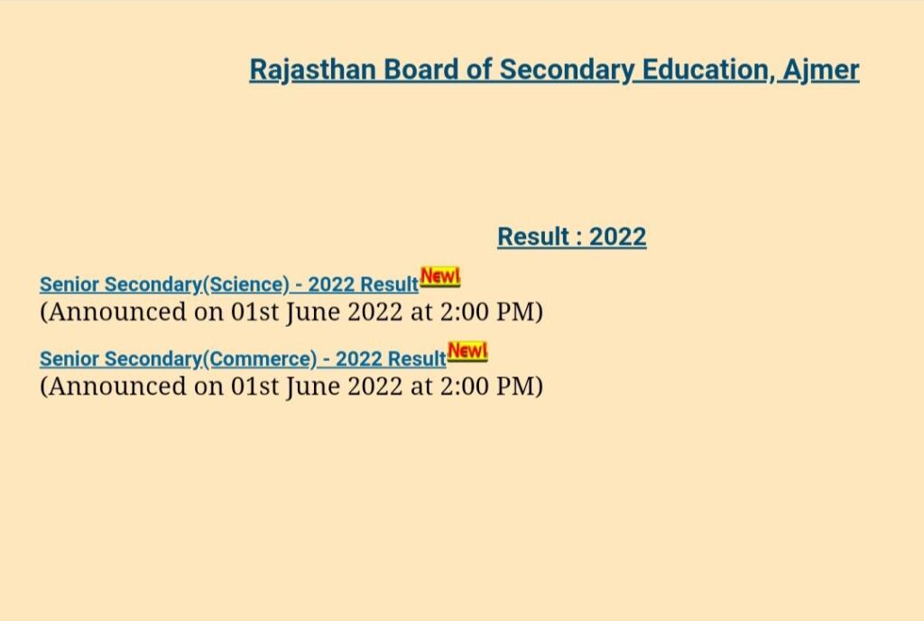 RBSE 12th Result 2022 Science and Commerce 