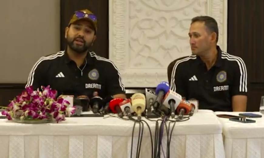 Rohit Sharma and Ajit Agarkar in a press conference