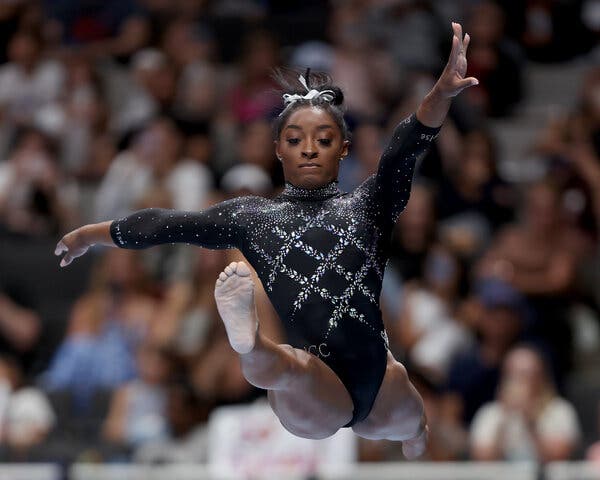 Simone Biles performing at the 2023 U.S. Gymnastics Championships