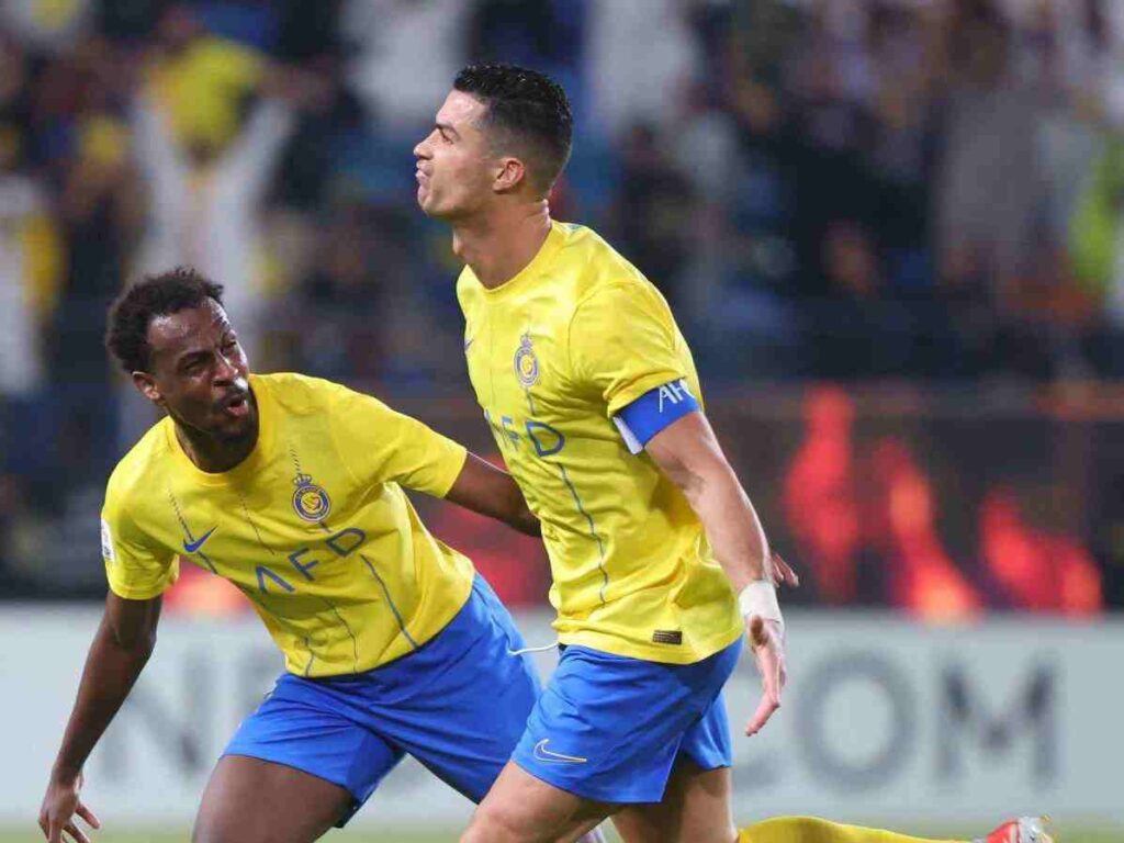 Cristiano Ronaldo celebrating after hitting goal for his team Al Nassr.