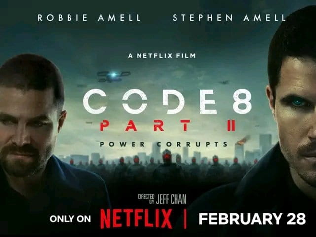 Movie poster featuring Stephen Amell and Robbie Amell in Code 8: Part II