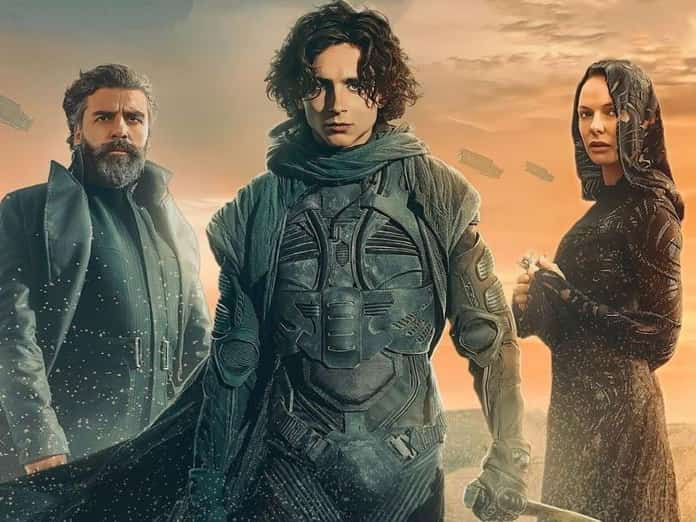 Movie poster for Dune: Part Two featuring characters against a desert backdrop.