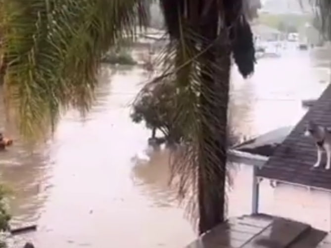 Image of flooded road in San Diego during stormy weather.