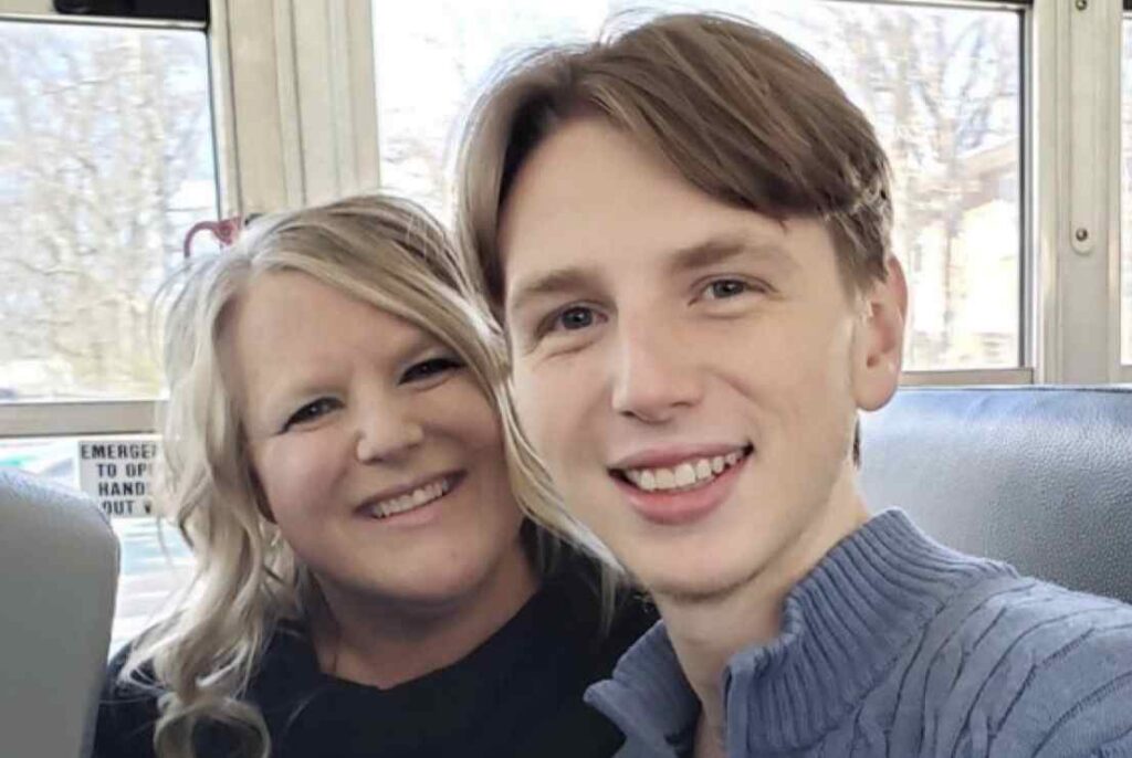 Riley Strain with his mother